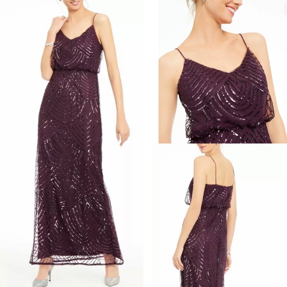 ADRIANNA PAPELL WOMEN'S DRESS PURPLE current SIZE 4 or 16 SHEATH  SEQUIN $219